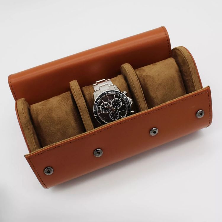Other 3 Slot Watch Roll Travel Case PU Leather Brown Colour Personalised product image